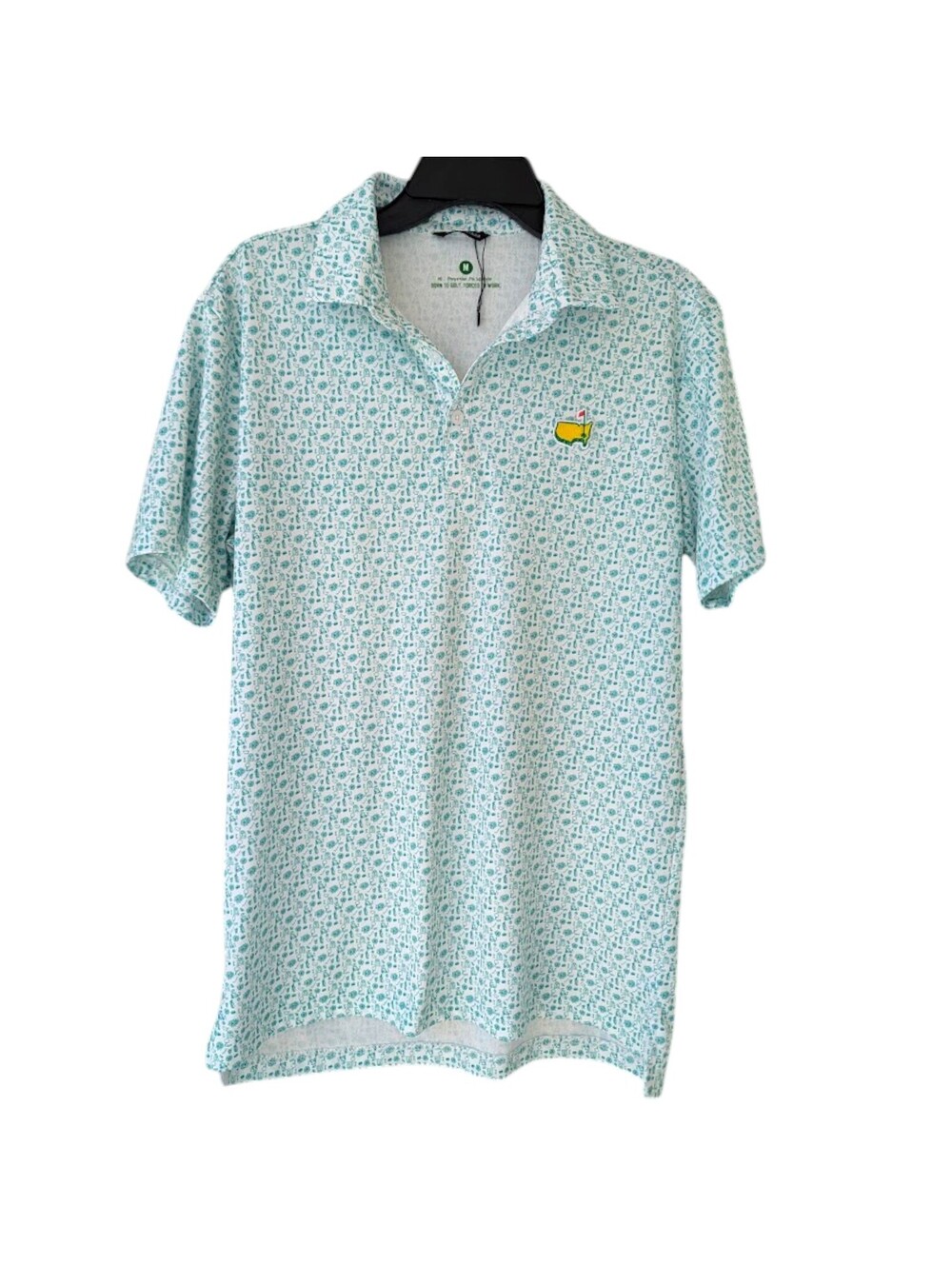 Masters Born To Golf Polo Shirt Medium Green Golfing All Over Print 20.5x28/29